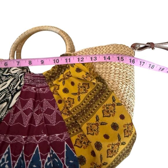 Sam Edelman Jaelynn Bow Tote Straw Bag Leather Fabric Crossbody Resort Purse - Picture 7 of 10